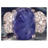 14MM OVAL BLUE SPINEL & WHITE TOPAZ LADIES RING