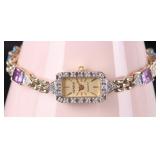 GENEVE QUARTZ 14K YELLOW GOLD LADIES WATCH W TOPAZ