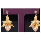 18K YELLOW GOLD FLORAL LADIES EARRINGS W/ PEARLS