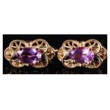 14K YELLOW GOLD AMETHYST FILIGREE LADIES EARRINGS