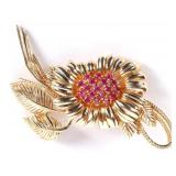 1.26CTW RUBIES 14K YELLOW GOLD WILDFLOWER BROOCH