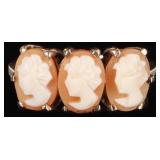 10K YELLOW GOLD TRIPLE CAMEO LADIES RING