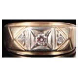 10K YELLOW GOLD ART DECO MENS RING W/ DIAMONDS