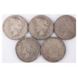 ASSORTED 90% SILVER LIBERTY PEACE DOLLARS - (5)