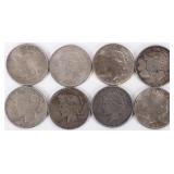 ASSORTED 90% SILVER LIBERTY PEACE DOLLARS - (8)