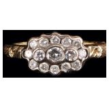 18K YELLOW GOLD DIAMOND CLUSTER LADIES RING