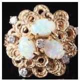 14K YELLOW GOLD LADIES RING W/ DIAMONDS & OPAL