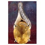 10K YELLOW GOLD LADIES PENDANT W/ CITRINE & DIAS