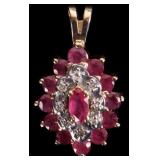 10K YELLOW GOLD PINK SPINEL DIAMOND LADIES PENDANT