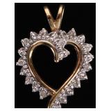 10K WHITE/YELLOW GOLD LADIES HEART PENDANT W/ DIAS