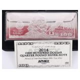4 TROY OZ FINE SILVER APMEX $100 DOLLAR BAR W CERT