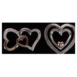 14K WHITE/ROSE GOLD LADIES HEART PENDANTS W DIA(2)