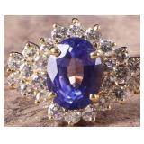 2CT TANZANITE & 1.2CTW DIAMONDS 18K GOLD RING