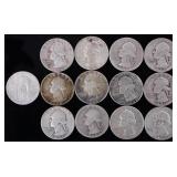 ASSORTED 90% SILVER WASHINGTON QUARTERS - (13)