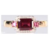 14K YELLOW GOLD MENS RING W/ TOURM AMETH & DIAS