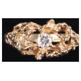 14K YELLOW GOLD LADIES BRUTALIST RING W/ DIAMOND