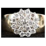 14K YELLOW GOLD NATURAL DIAMOND CLUSTER RING