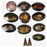 SLAVIC HAND PAINTED BLACK LACQUER JEWELRY - (11)