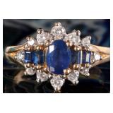 14K YELLOW GOLD SAPPHIRE DIAMOND LADIES RING