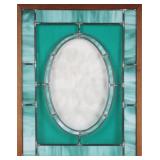 FRAMED STAINED GLASS WINDOW W/ FROSTED IRIS FLOWER