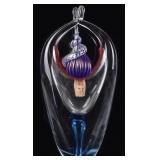 ART GLASS BASKET VASE & COBALT BLUE BOTTLE STOPPER