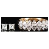 1.38CTW DIAS 14K YELLOW/WHITE GOLD RING & EARRINGS