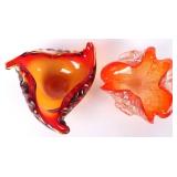 VINTAGE MURANO TRI-RUFFLED GLASS BOWLS LOT OF TWO