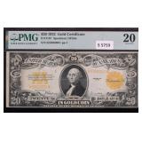 1922 $20 GOLD CERTIFICATE FR# 1187 SPEELMAN PMG 20