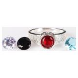 STERLING SILVER LADIES RING W/ FOUR STONES