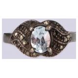 STERLING SILVER LADIES RING W/ TOPAZ & MARCASITE