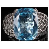 13.8CT TOPAZ RADIANT STERLING SILVER LADIES RING