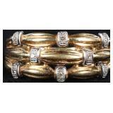 18K YELLOW/WHITE GOLD LADIES TRIBAND RING W/ DIAS
