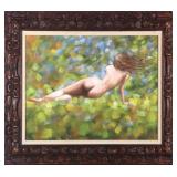 NUDE AGAINST ABSTRACT BACKGROUND PAINTING ART