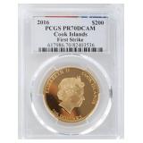 2016 COOK ISLANDS FINE GOLD $200 PCGS PF70 DCAM