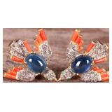 2CTW TOPAZ 14K GOLD & 925 NATIVE AM BIRD EARRINGS