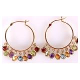14K YELLOW GOLD ASSORTED GEM LADIES HOOP EARRINGS
