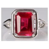 3CT RUBY STERLING SILVER LADIES RING W/ DIAMONDS