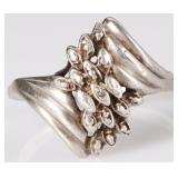 ABSTRACT STERLING SILVER LADIES RING W/ DIAMOND