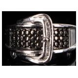 STERLING SILVER LADIES BUCKLE RING W/ DIAMONDS
