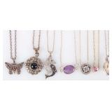 STERLING SILVER LADIES NECKLACES W/ AMETHYST + (7)