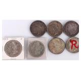 90% SILVER ASSORTED MORGAN/ PEACE DOLLARS - (7)