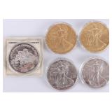 ASSORTED FINE SILVER AMERICAN COINAGE - (5)