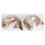 ANTIQUE STERLING SILVER DANISH FISH S/P SHAKERS