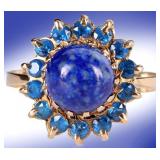14K YELLOW GOLD LADIES RING W/ LAPIS & BLUE SPINEL