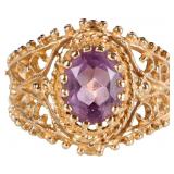 14K YELLOW GOLD ORNATE LADIES RING W PURPLE SPINEL