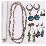 STERLING SILVER LADIES EARRINGS & NECKLACES (9)