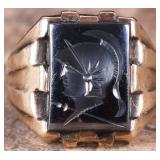 10K YELLOW GOLD MENS RING W/ LARGE OBSIDIAN CAMEO