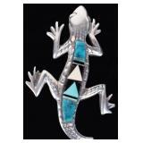 STERLING SILVER TURQUOISE ONYX BONE GECKO BROOCH