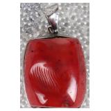 25.25X23.0MM LARGE RED CORAL STERLING PENDANT