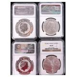 ASSORTED FINE SILVER NGC MS-69/70 1OZT COINAGE-(4)